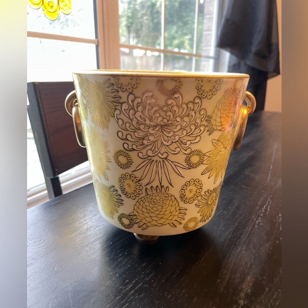 1960’s Andrea by Sadek Vintage Yellow and Gold Gilded Vase MCM